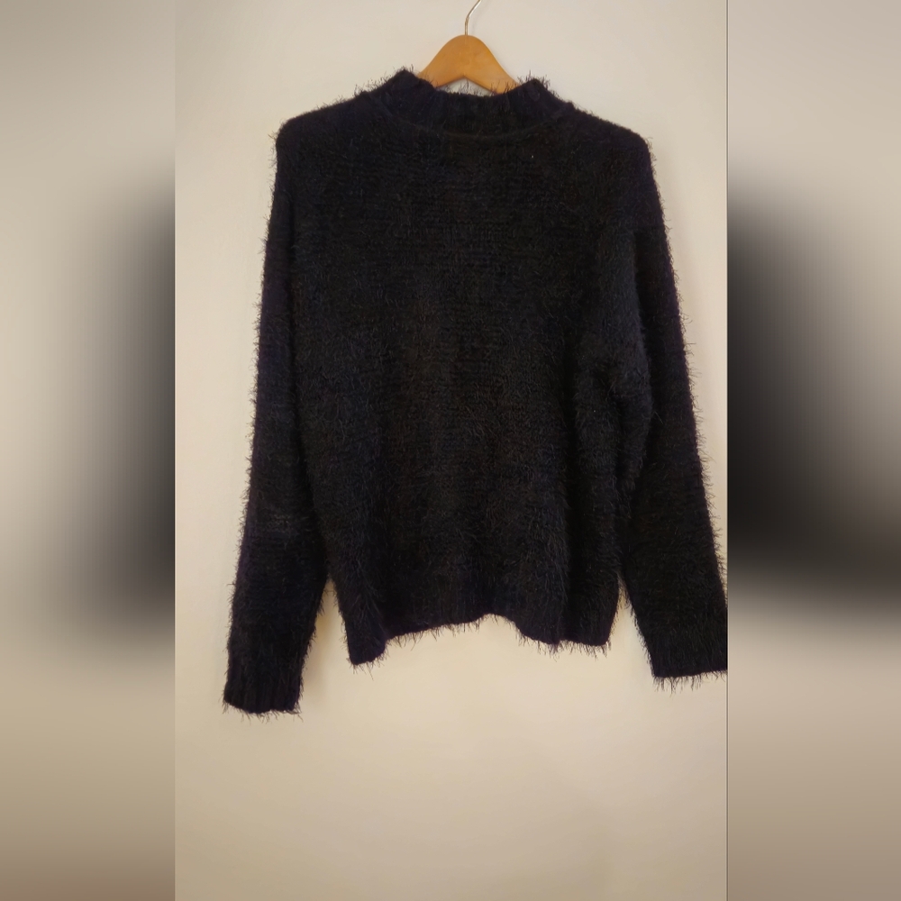 Lou & Grey Black Eyelash Turtleneck Sweater Size M